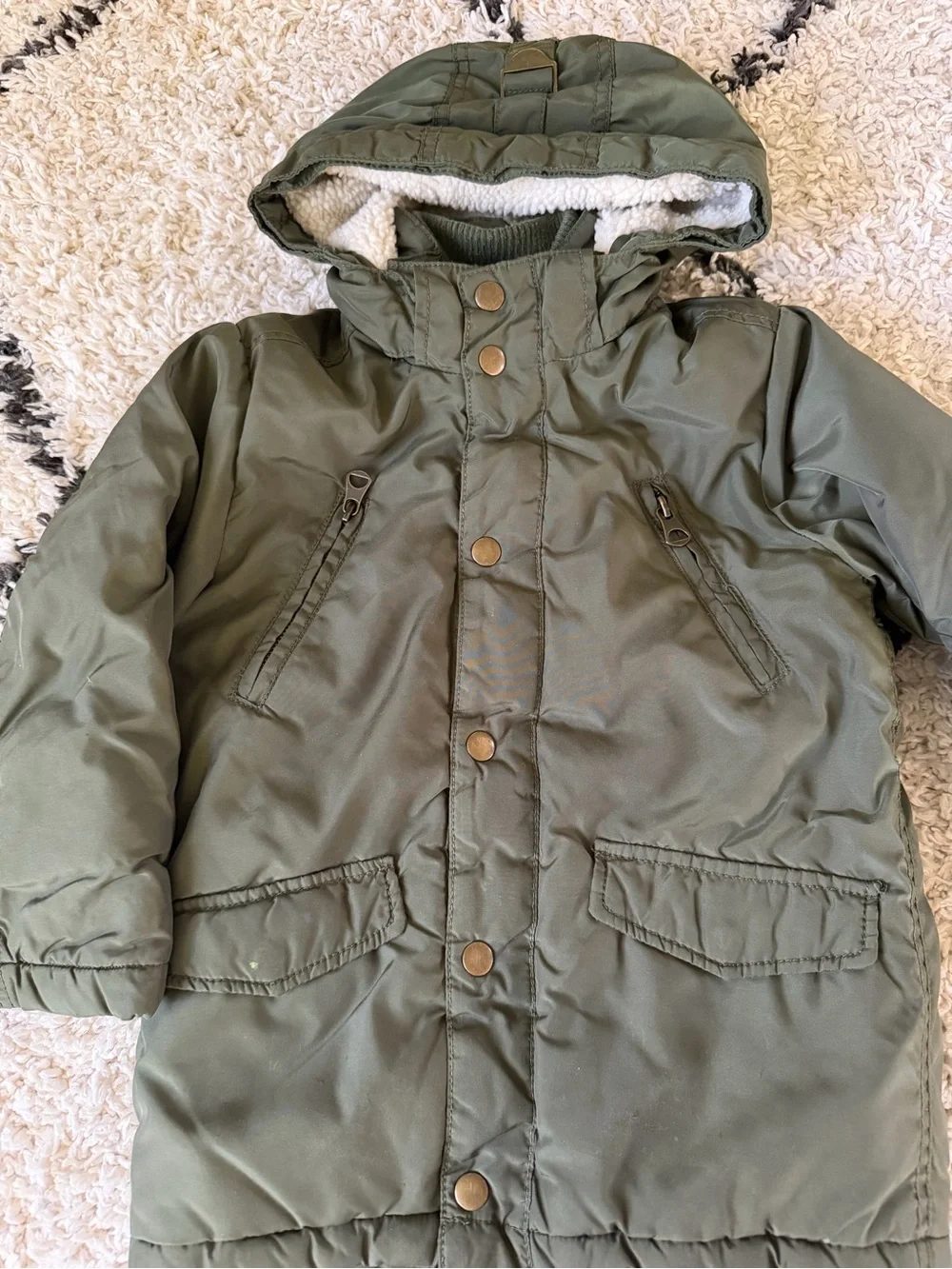 H&M Olive Green Puffer Hooded Kids Coat 4-5 year old